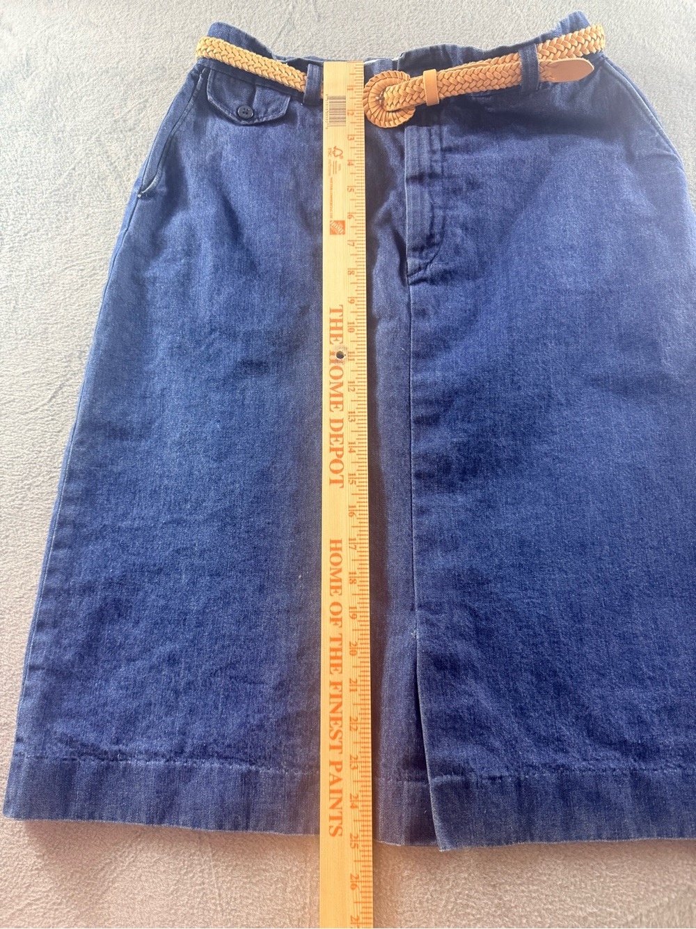 DEECEE - Vintage Dark Blue Denim Midi Skirt with Tan Braided Belt - Picture 7 of 10